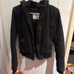 TNA Black Quilted-Lined Hooded Bomber Jacket